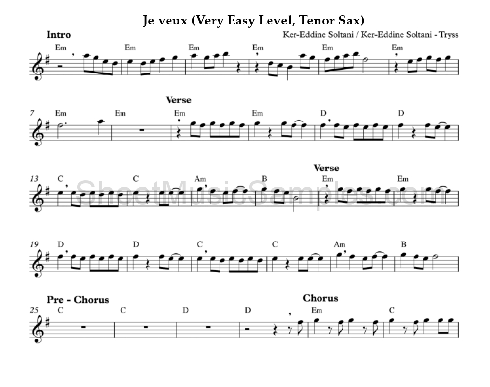 Je veux (Very Easy Level, Tenor Sax)