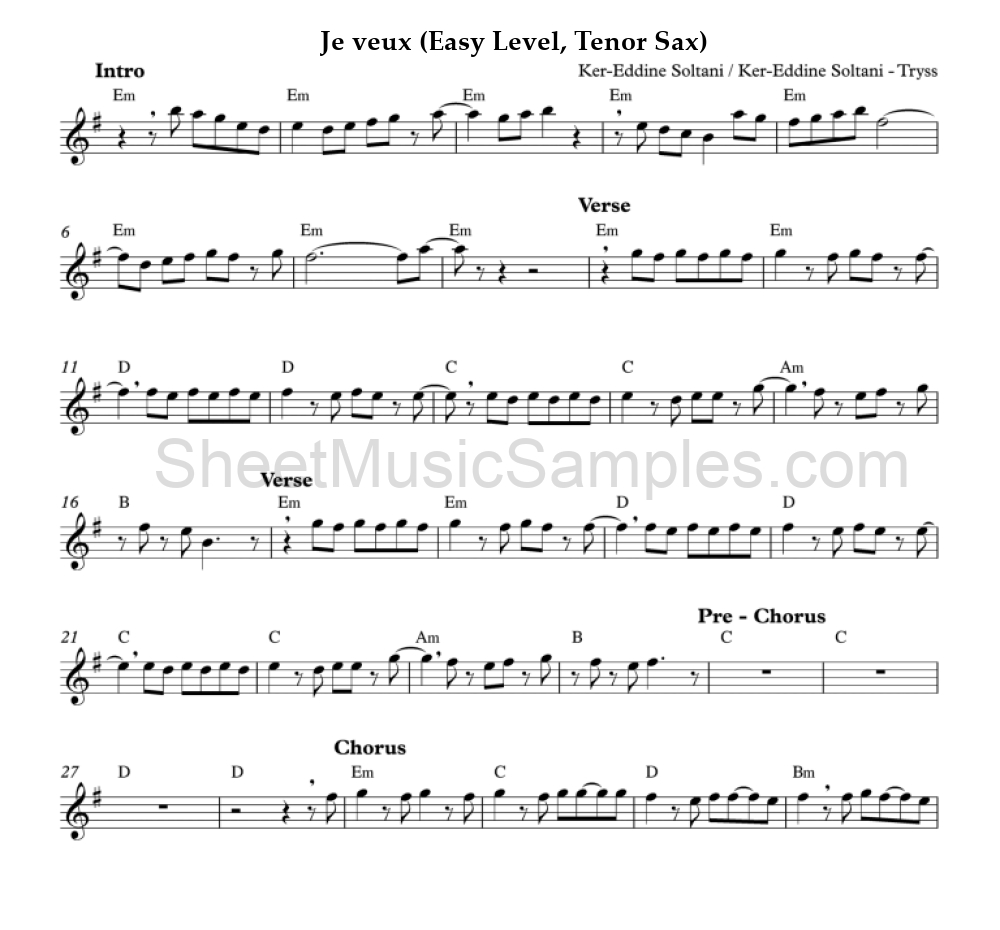 Je veux (Easy Level, Tenor Sax)