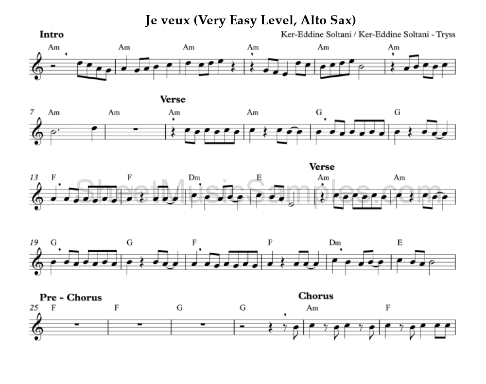 Je veux (Very Easy Level, Alto Sax)