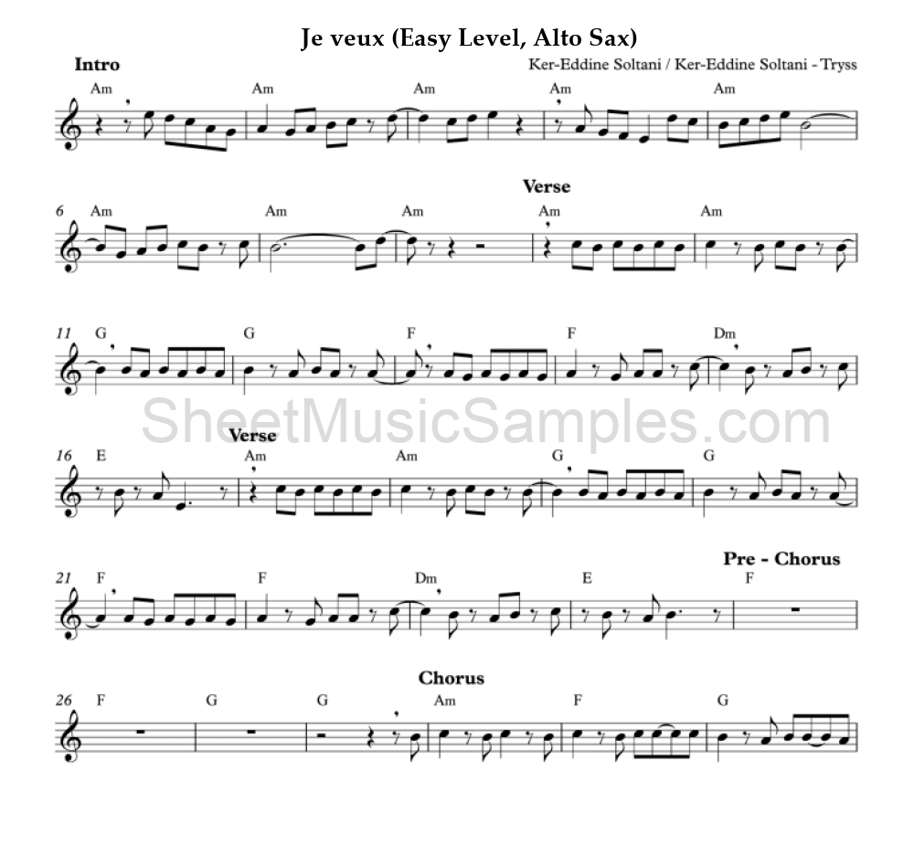 Je veux (Easy Level, Alto Sax)