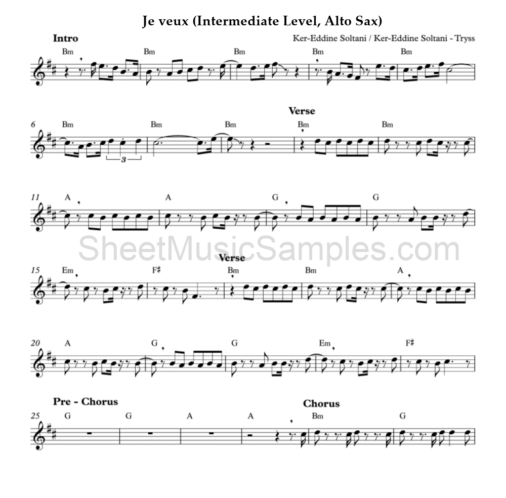 Je veux (Intermediate Level, Alto Sax)