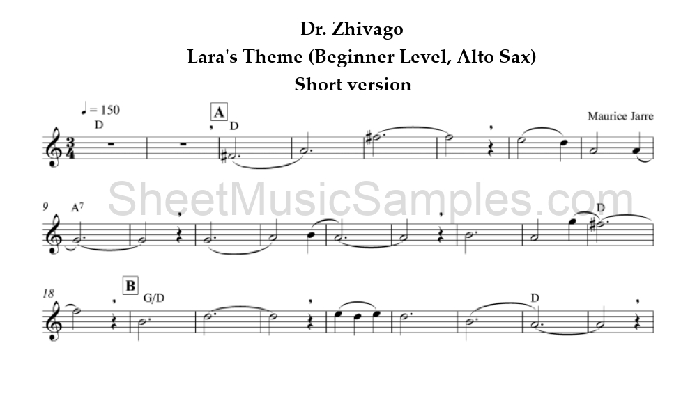 Dr. Zhivago - Lara's Theme (Beginner Level, Alto Sax) - Short version