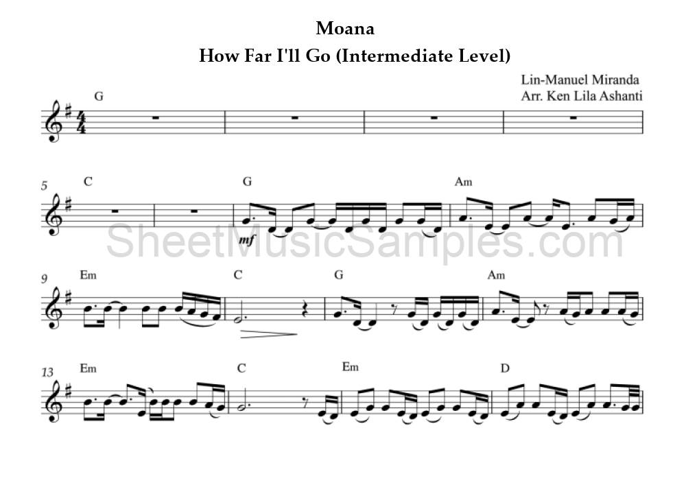 Moana - How Far I'll Go (Intermediate Level)