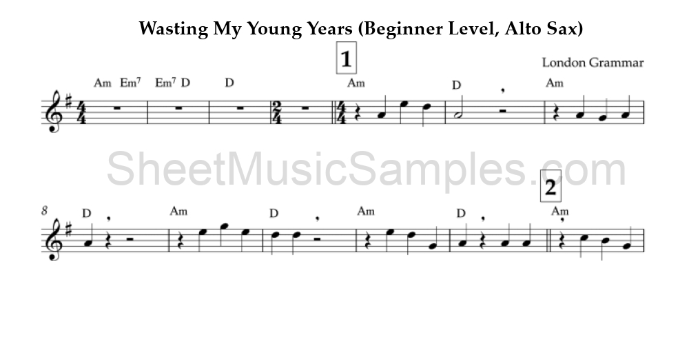 Wasting My Young Years (Beginner Level, Alto Sax)