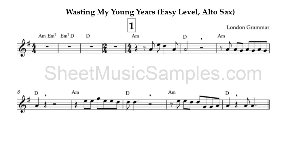 Wasting My Young Years (Easy Level, Alto Sax)