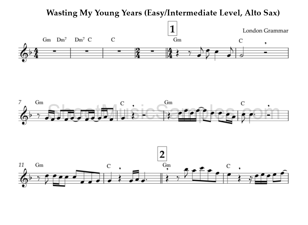 Wasting My Young Years (Easy/Intermediate Level, Alto Sax)