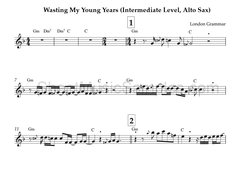 Wasting My Young Years (Intermediate Level, Alto Sax)