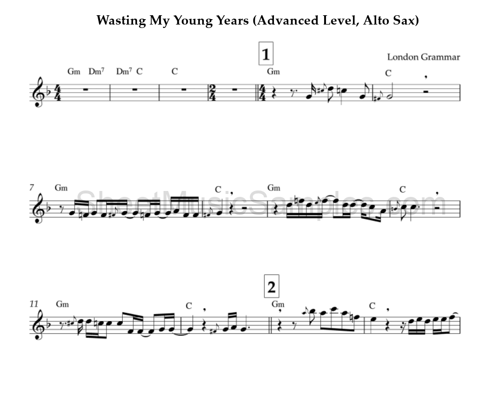 Wasting My Young Years (Advanced Level, Alto Sax)