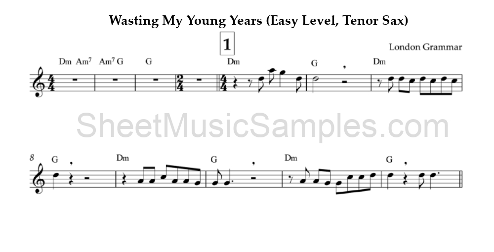 Wasting My Young Years (Easy Level, Tenor Sax)