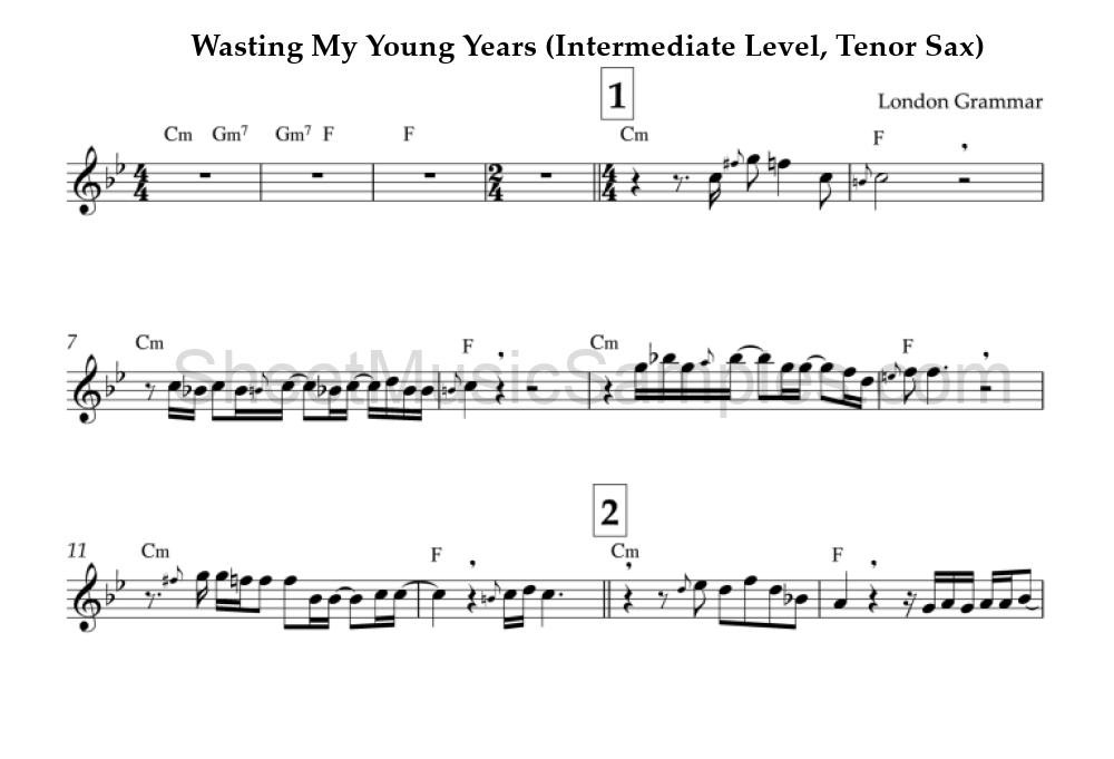 Wasting My Young Years (Intermediate Level, Tenor Sax)