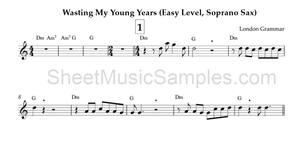 Wasting My Young Years (Easy Level, Soprano Sax)