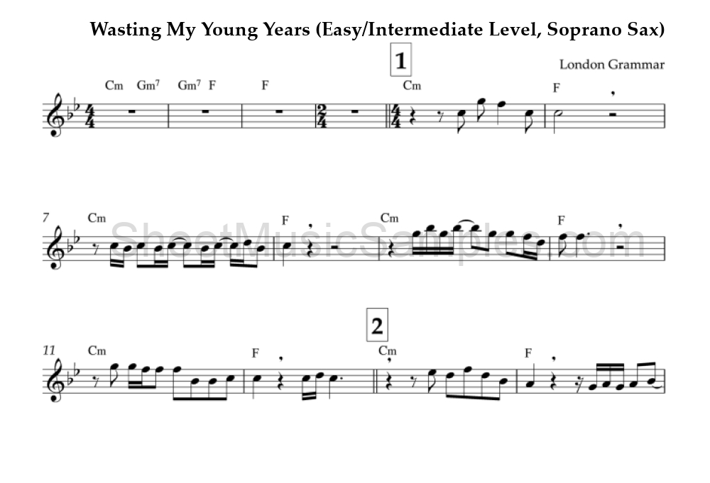 Wasting My Young Years (Easy/Intermediate Level, Soprano Sax)