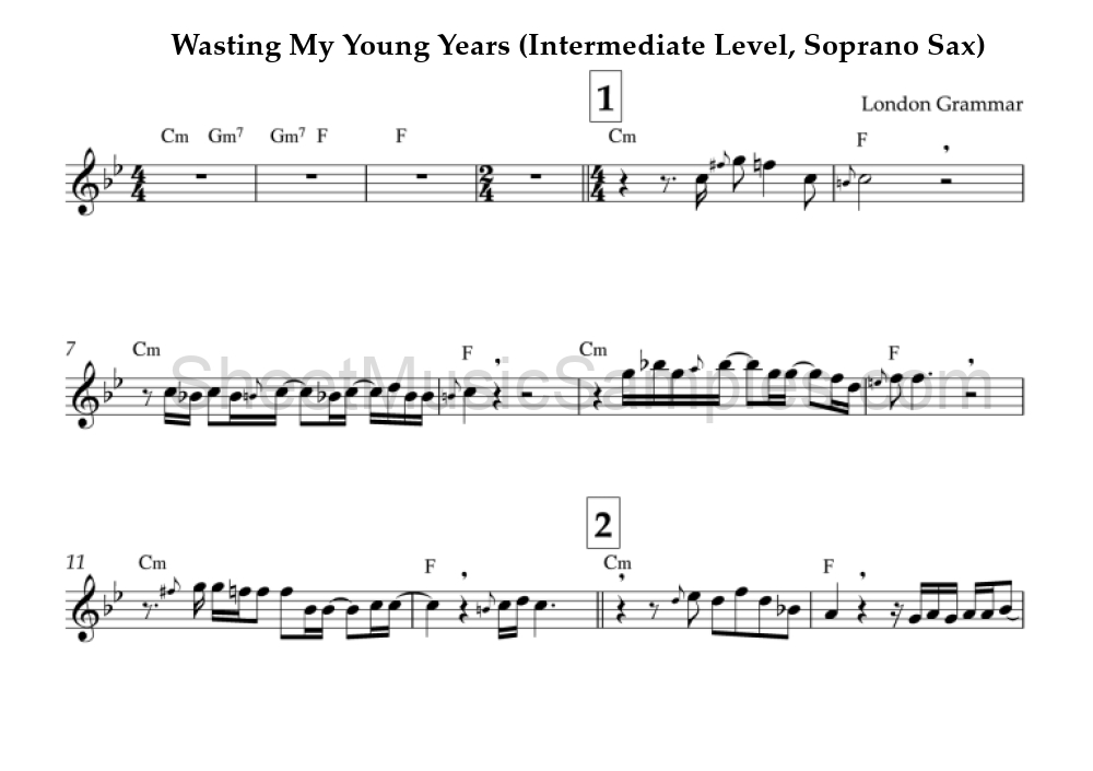 Wasting My Young Years (Intermediate Level, Soprano Sax)