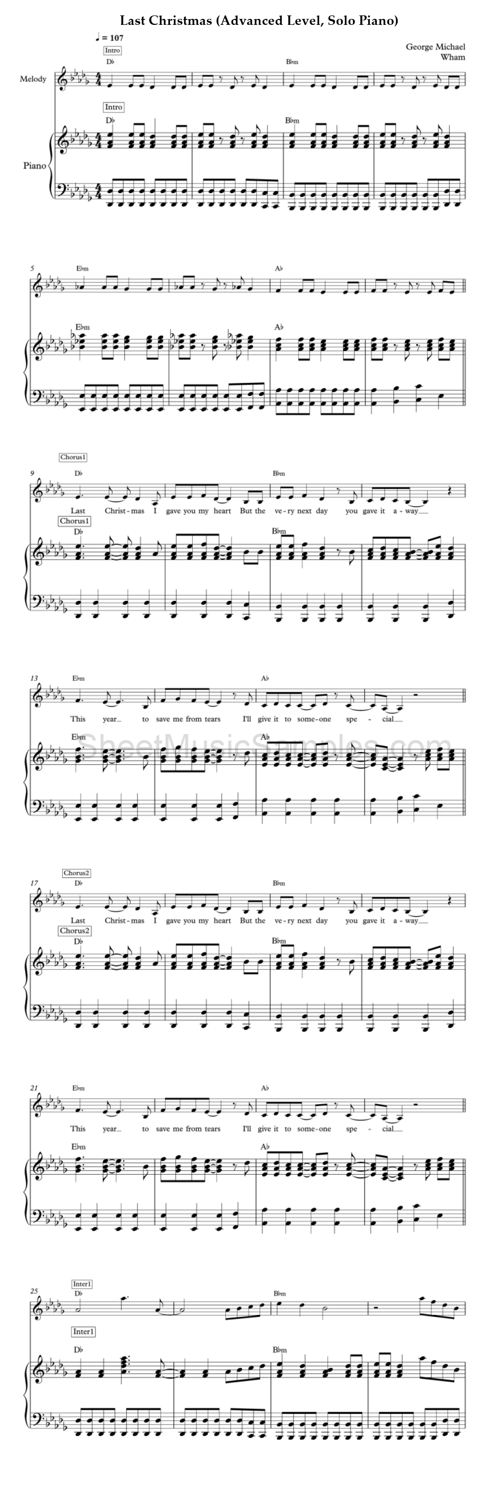 Last Christmas (Advanced Level, Solo Piano)