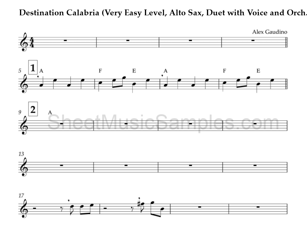 Destination Calabria (Very Easy Level, Alto Sax, Duet with Voice and Orch.)