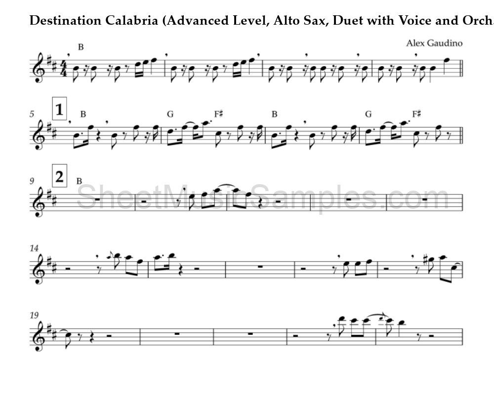 Destination Calabria (Advanced Level, Alto Sax, Duet with Voice and Orch.)