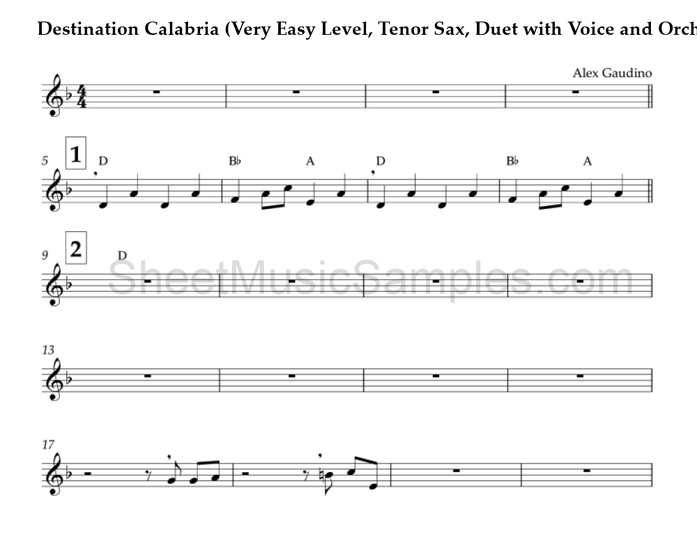 Destination Calabria (Very Easy Level, Tenor Sax, Duet with Voice and Orch.)