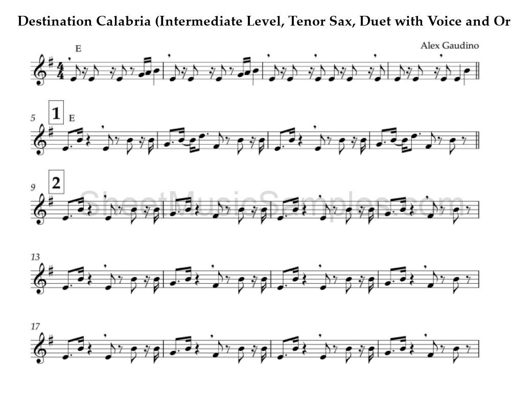 Destination Calabria (Intermediate Level, Tenor Sax, Duet with Voice and Orch.)