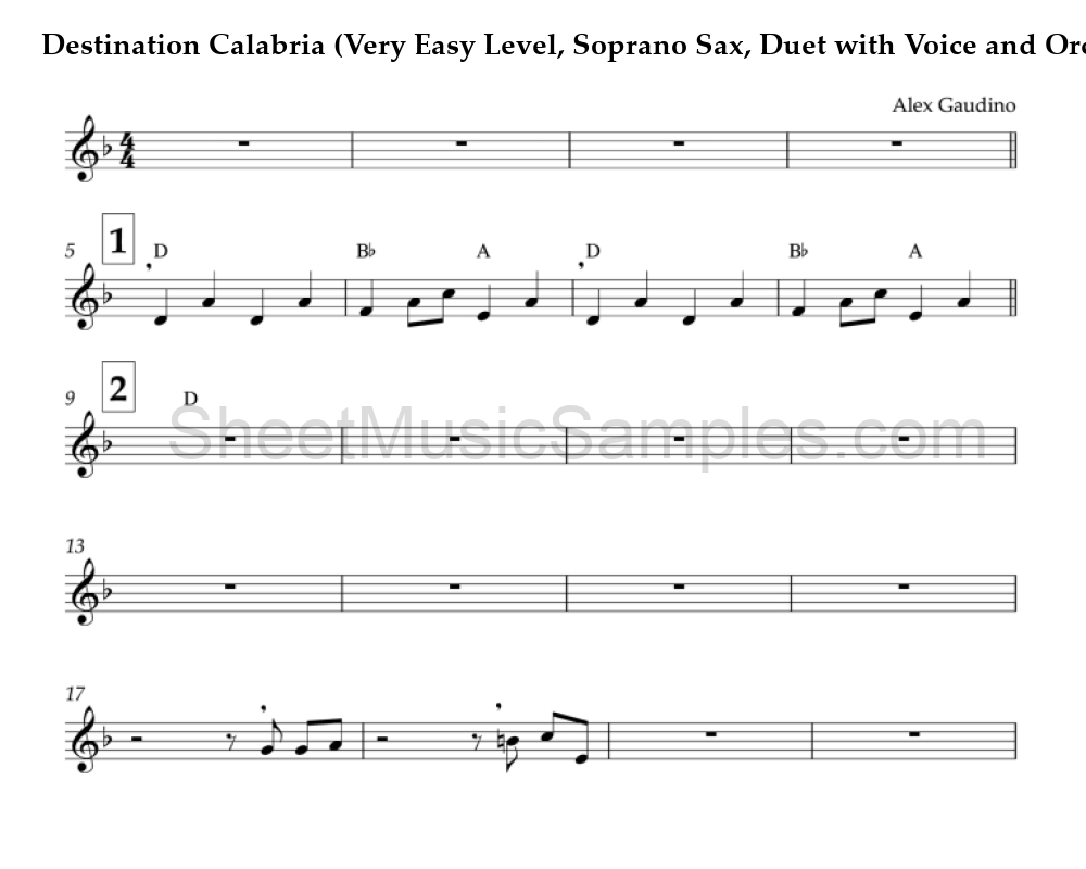 Destination Calabria (Very Easy Level, Soprano Sax, Duet with Voice and Orch.)