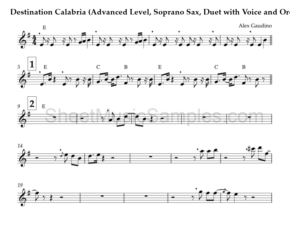 Destination Calabria (Advanced Level, Soprano Sax, Duet with Voice and Orch.)