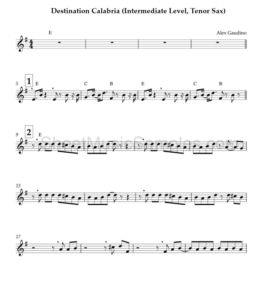 Destination Calabria (Intermediate Level, Tenor Sax)