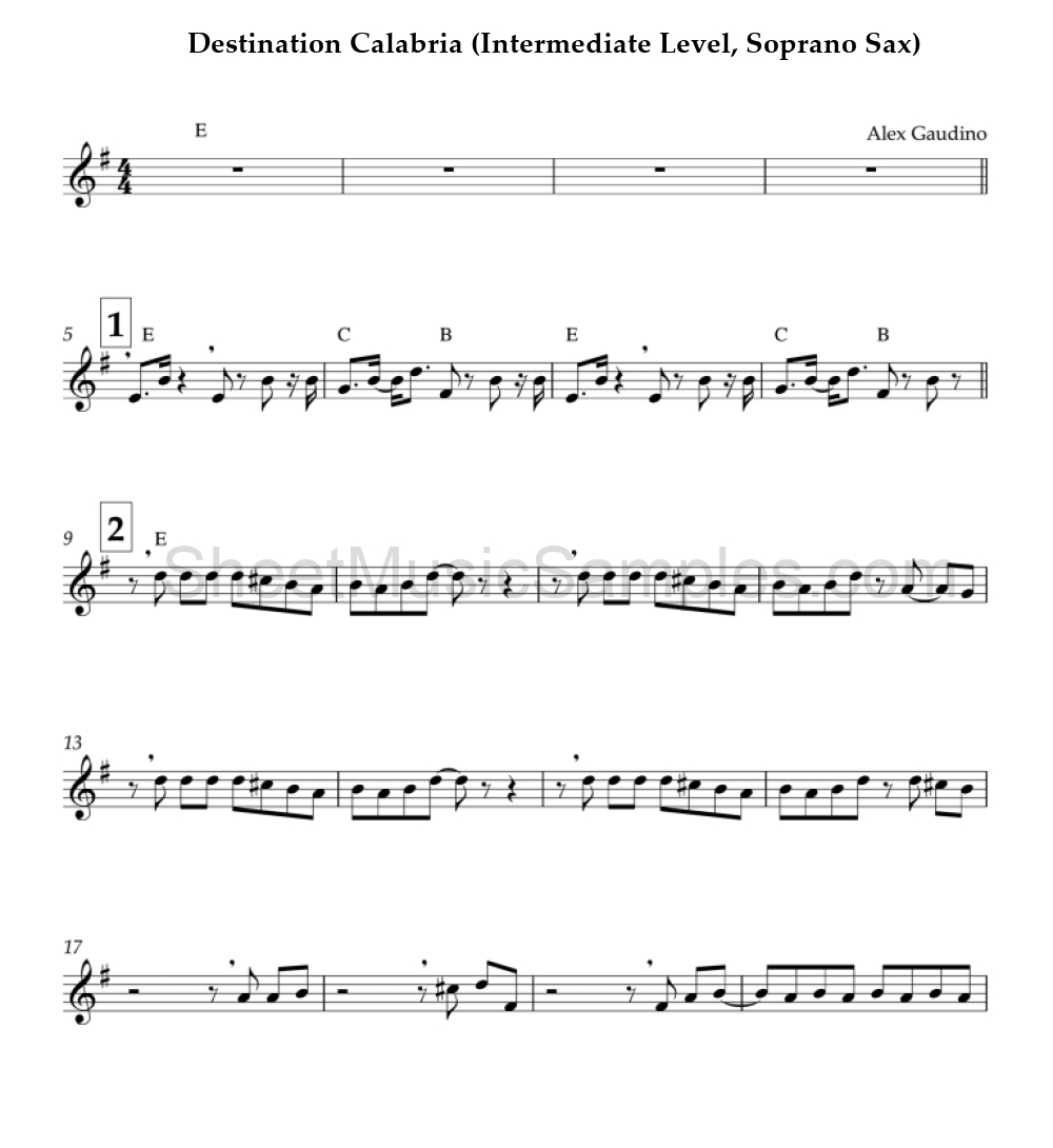 Destination Calabria (Intermediate Level, Soprano Sax)