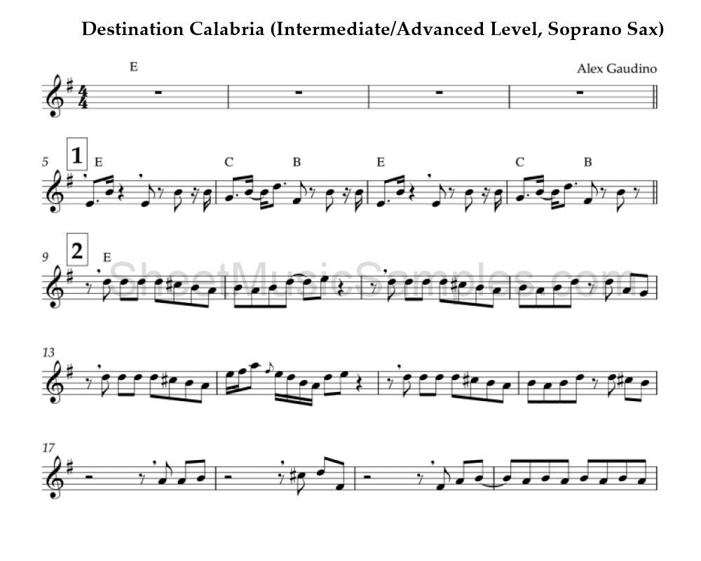 Destination Calabria (Intermediate/Advanced Level, Soprano Sax)