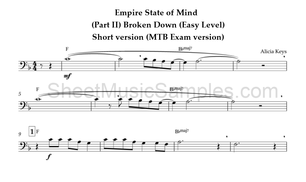 Empire State of Mind - (Part II) Broken Down (Easy Level) - Short version (MTB Exam version)