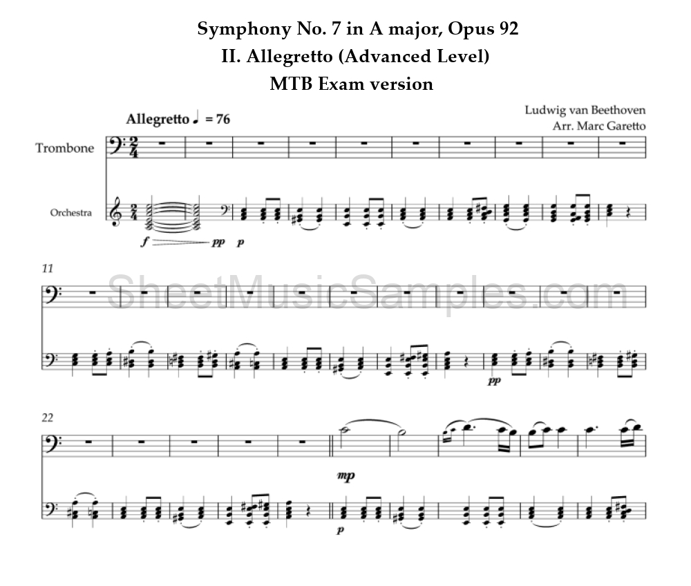 Symphony No. 7 in A major, Opus 92 - II. Allegretto (Advanced Level) - MTB Exam version