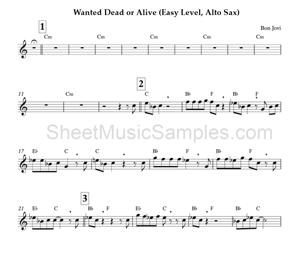 Wanted Dead or Alive (Easy Level, Alto Sax)