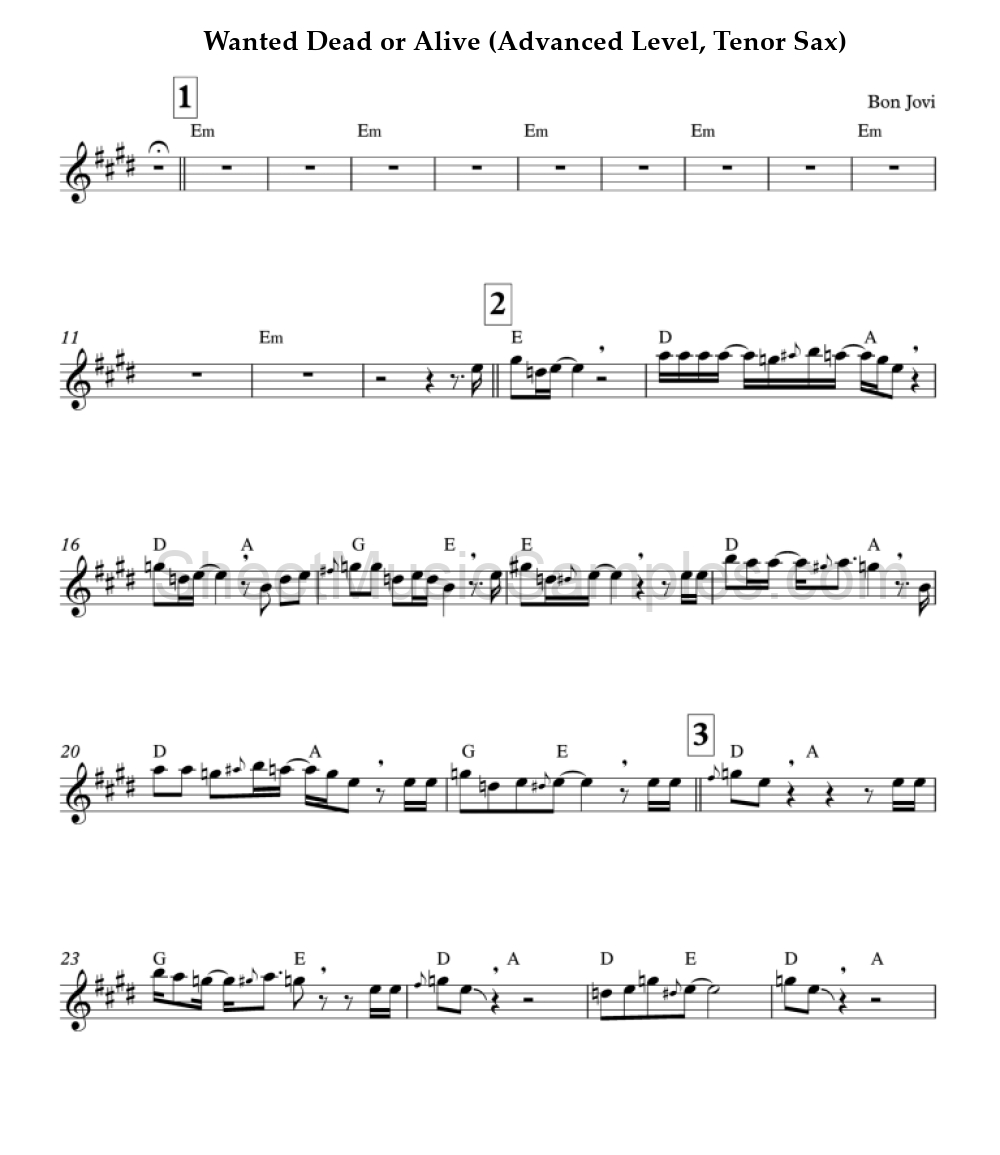 Wanted Dead or Alive (Advanced Level, Tenor Sax)