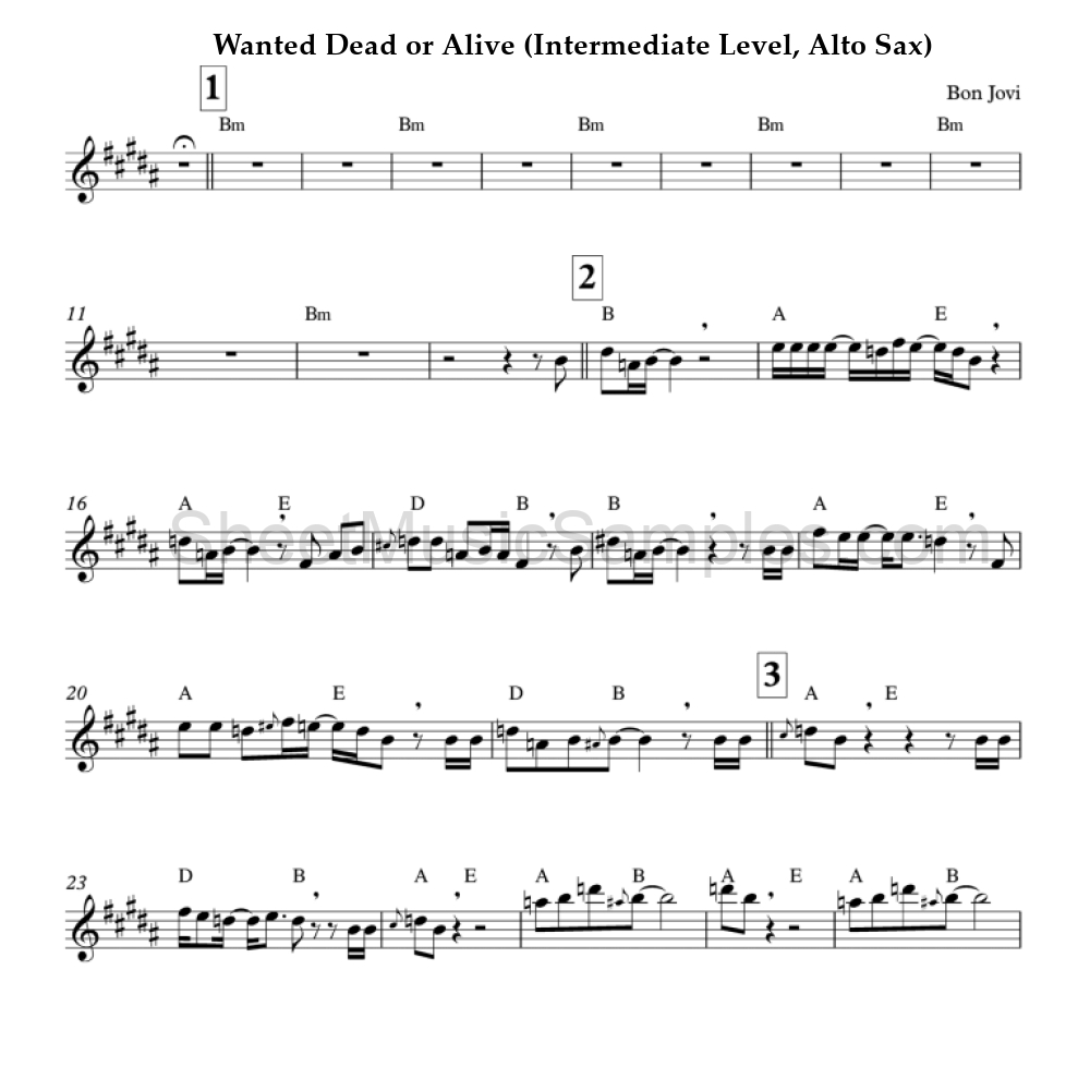 Wanted Dead or Alive (Intermediate Level, Alto Sax)