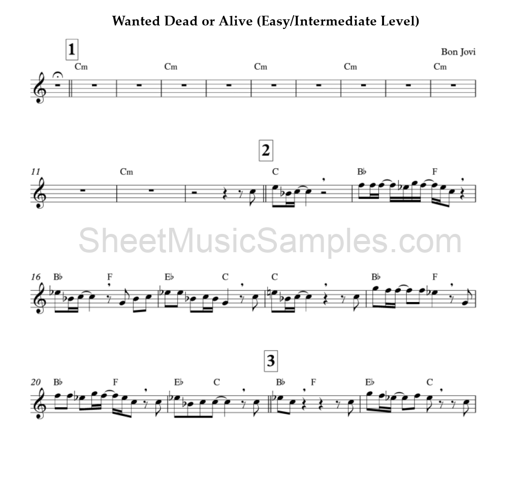 Wanted Dead or Alive (Easy/Intermediate Level)