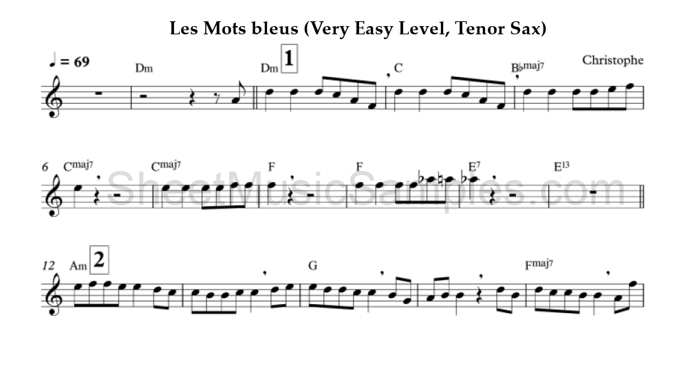 Les Mots bleus (Very Easy Level, Tenor Sax)