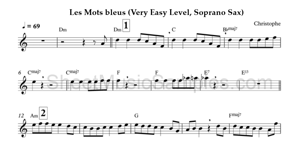 Les Mots bleus (Very Easy Level, Soprano Sax)