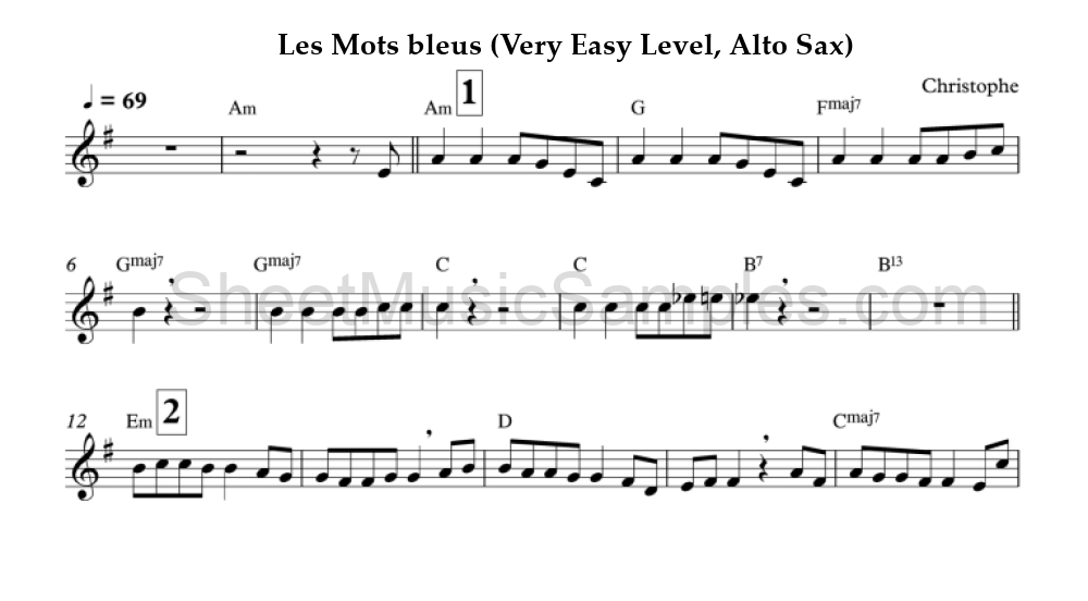 Les Mots bleus (Very Easy Level, Alto Sax)