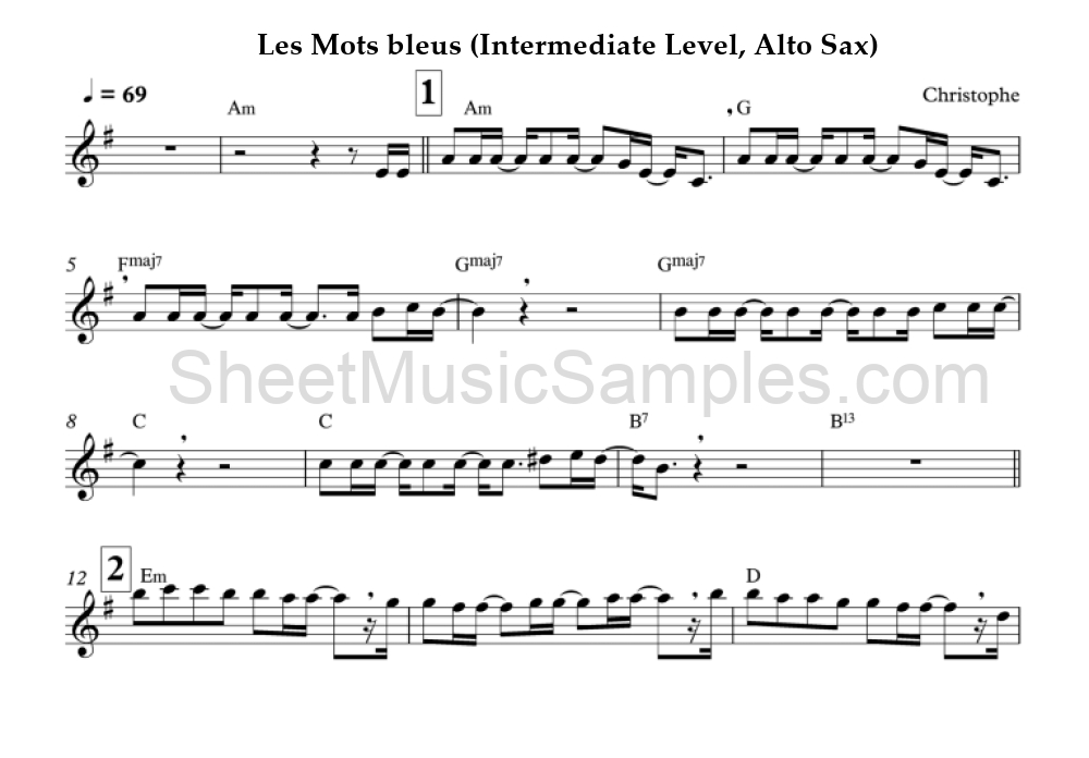 Les Mots bleus (Intermediate Level, Alto Sax)