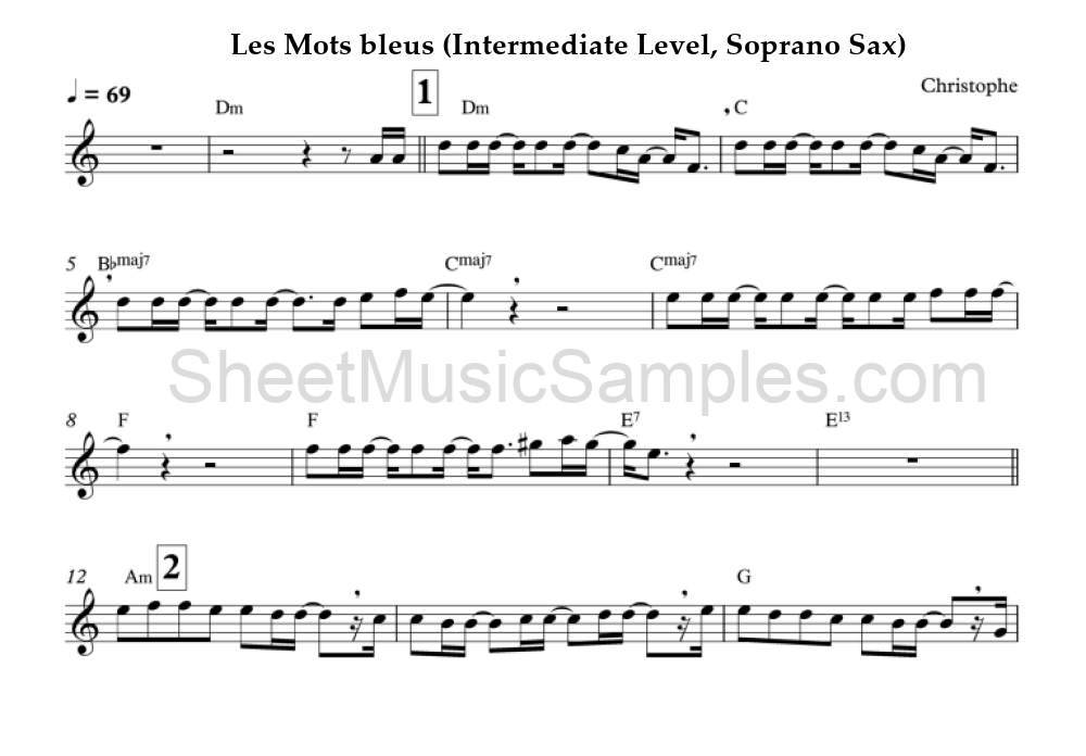 Les Mots bleus (Intermediate Level, Soprano Sax)