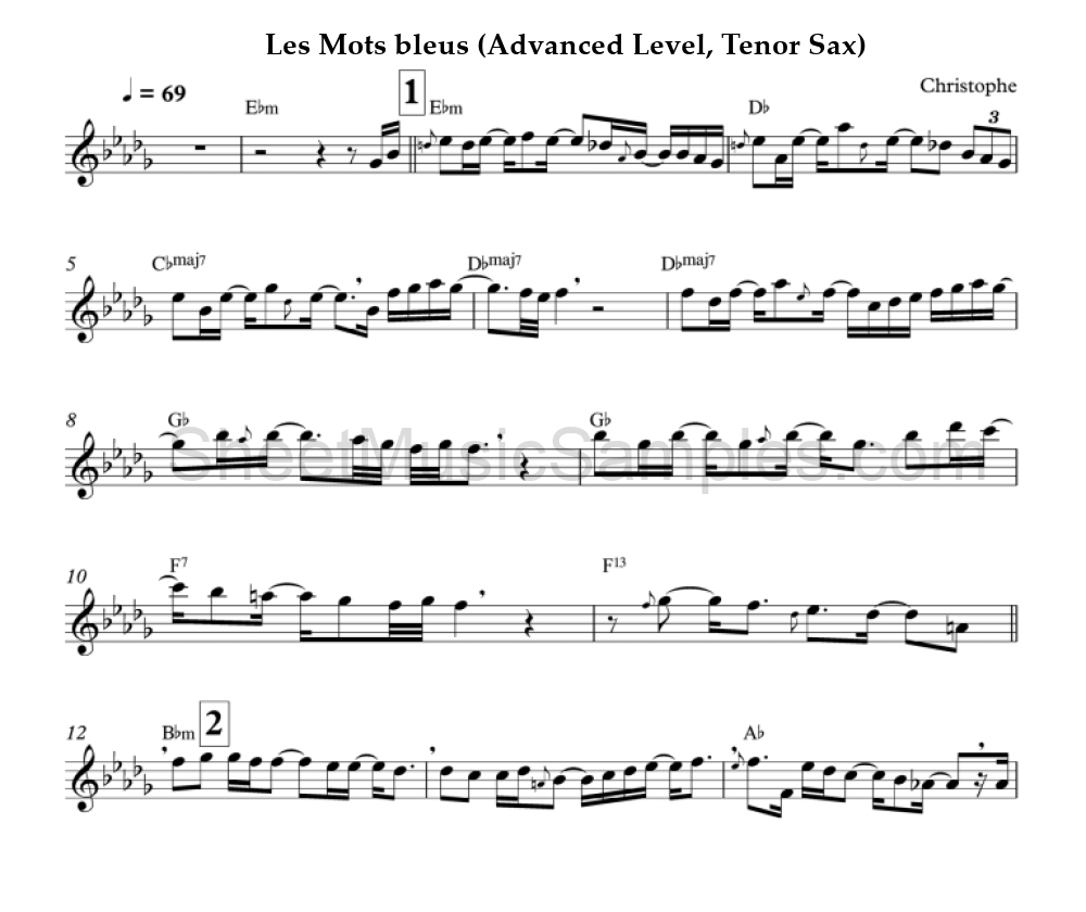 Les Mots bleus (Advanced Level, Tenor Sax)