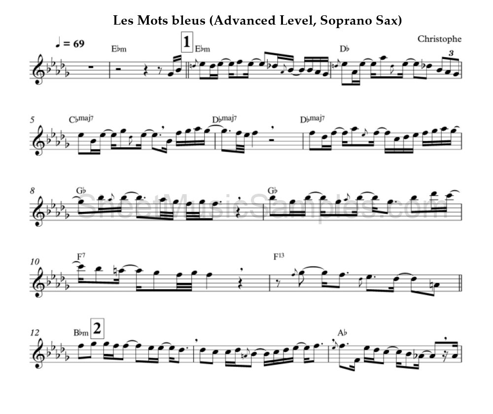 Les Mots bleus (Advanced Level, Soprano Sax)