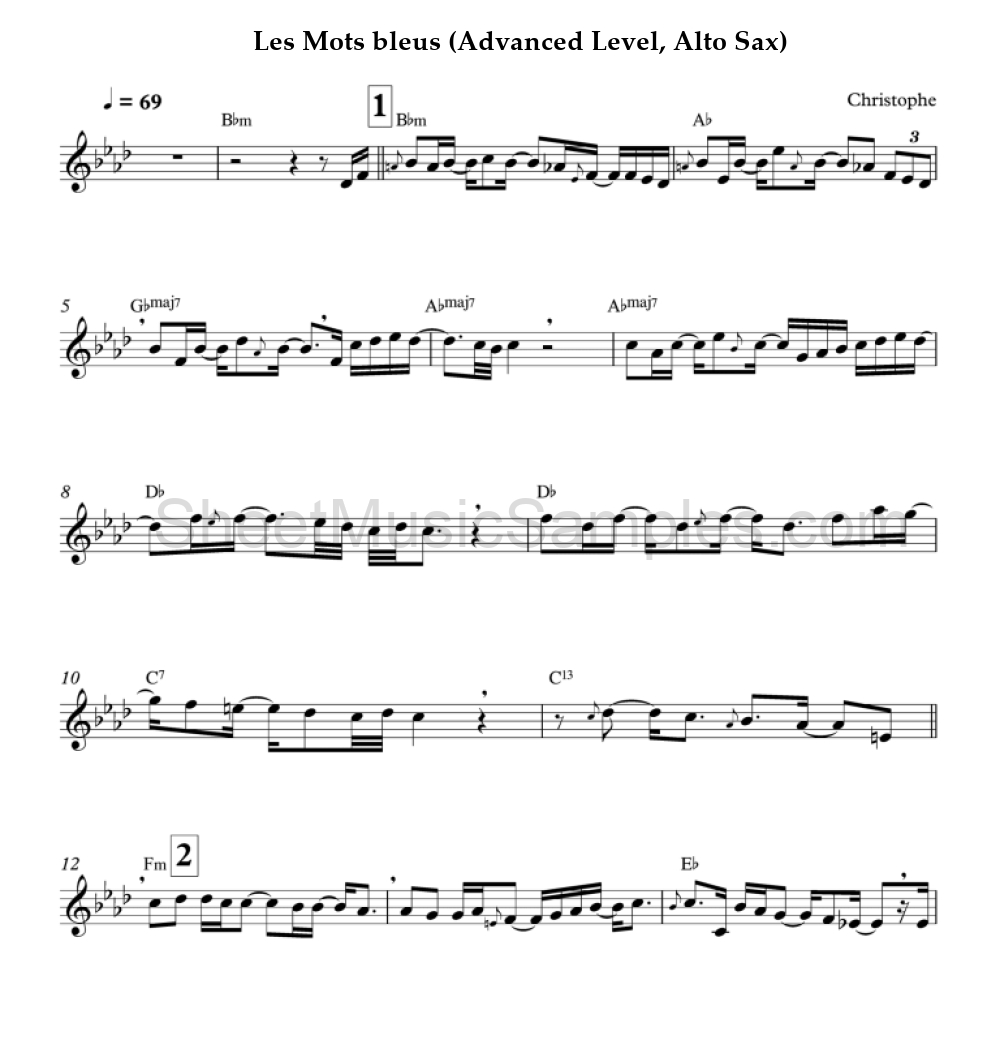 Les Mots bleus (Advanced Level, Alto Sax)