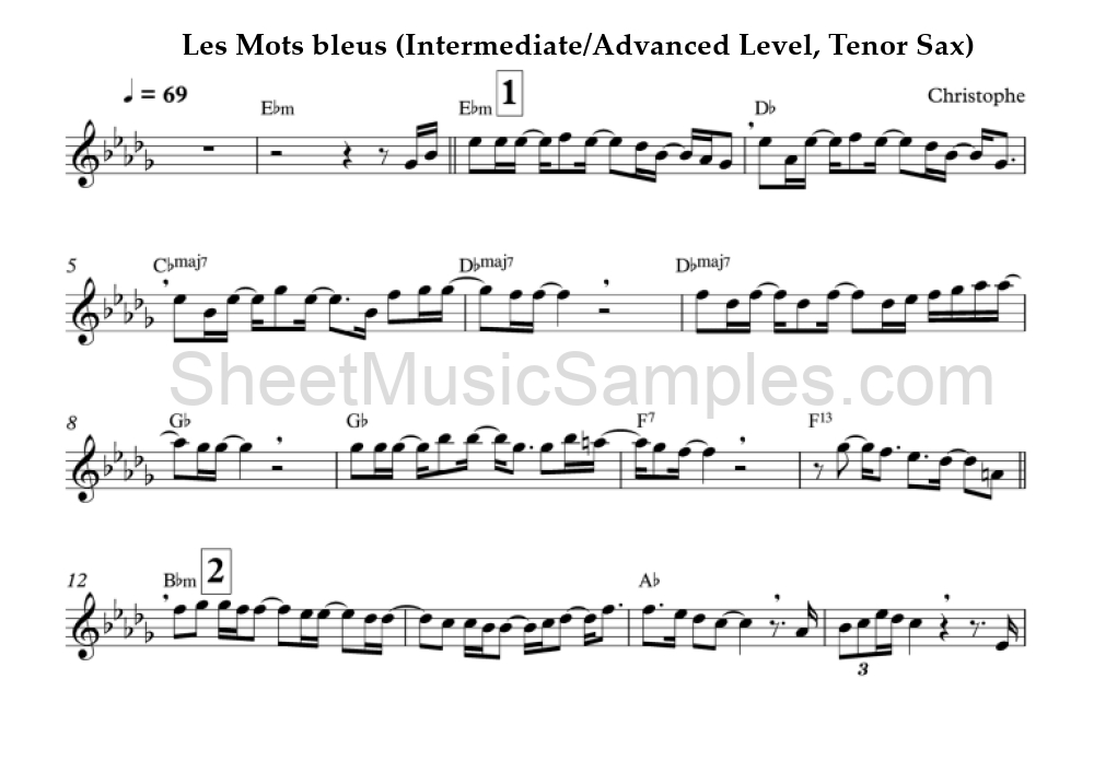 Les Mots bleus (Intermediate/Advanced Level, Tenor Sax)