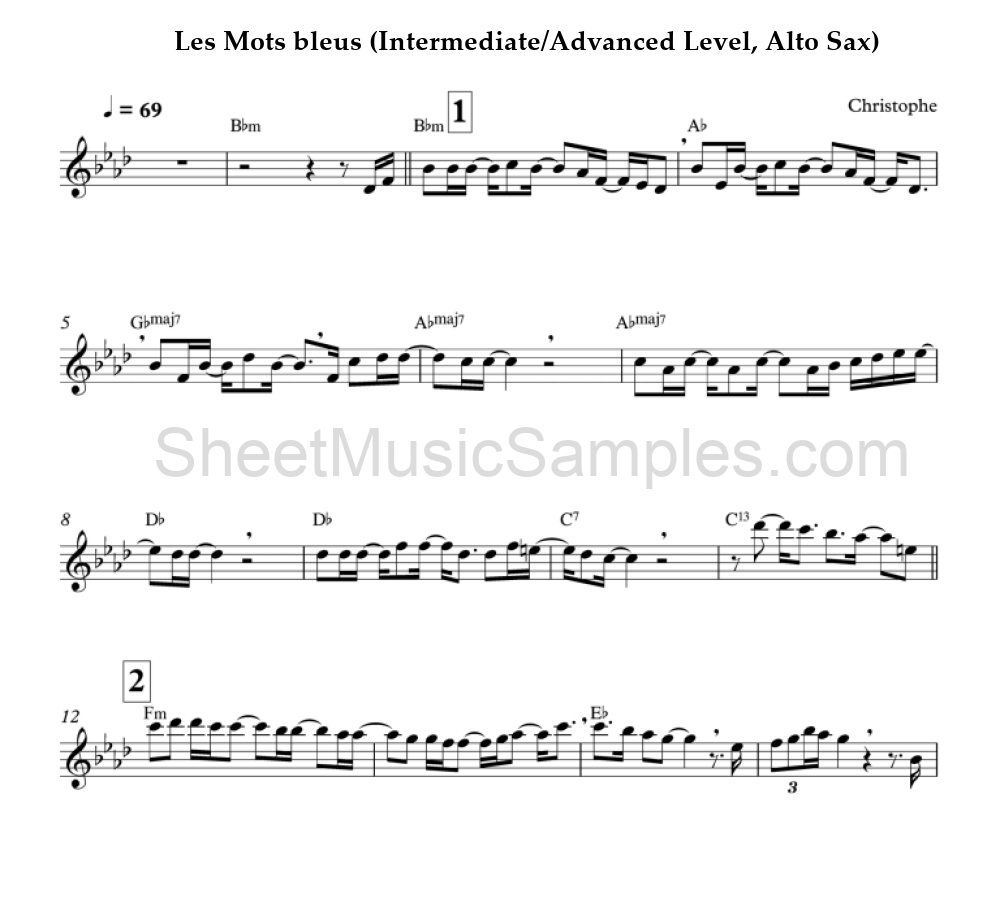 Les Mots bleus (Intermediate/Advanced Level, Alto Sax)