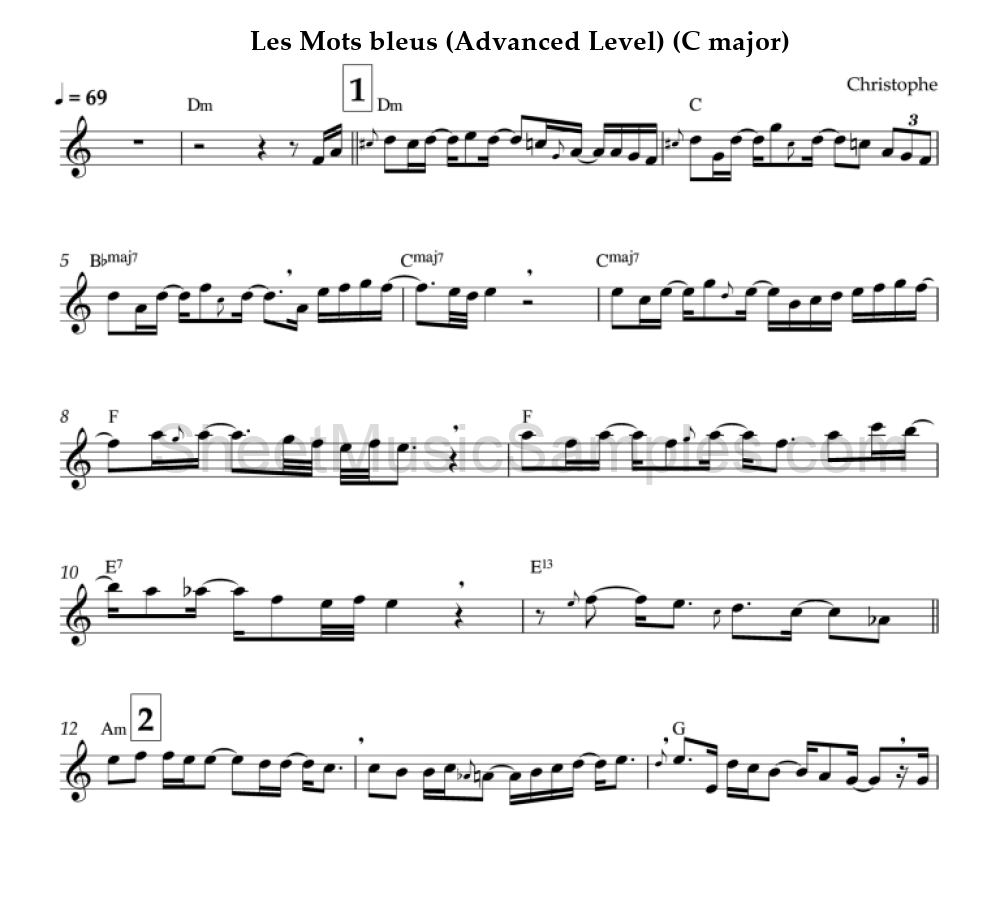 Les Mots bleus (Advanced Level) (C major)