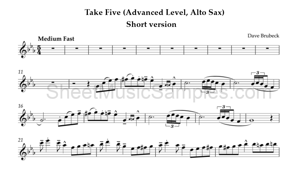 Take Five (Advanced Level, Alto Sax) - Short version