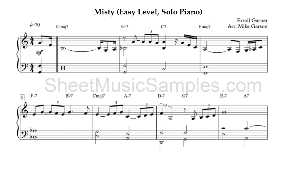 Misty (Easy Level, Solo Piano)