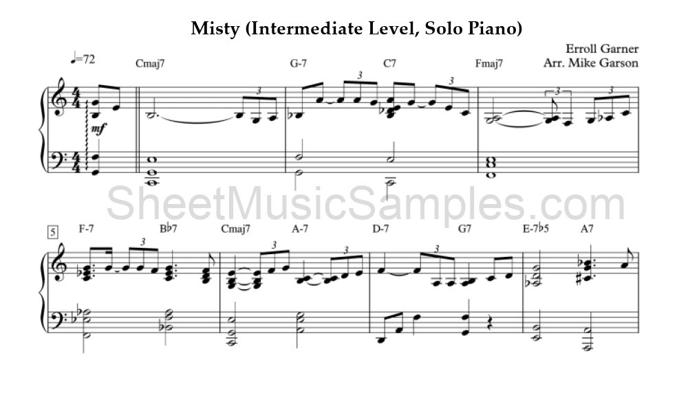 Misty (Intermediate Level, Solo Piano)