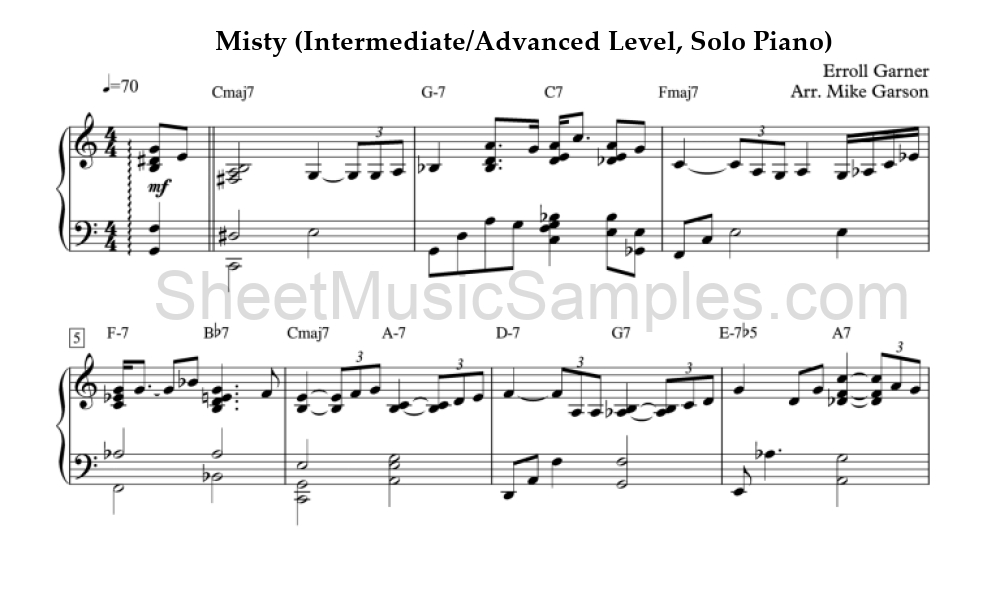 Misty (Intermediate/Advanced Level, Solo Piano)