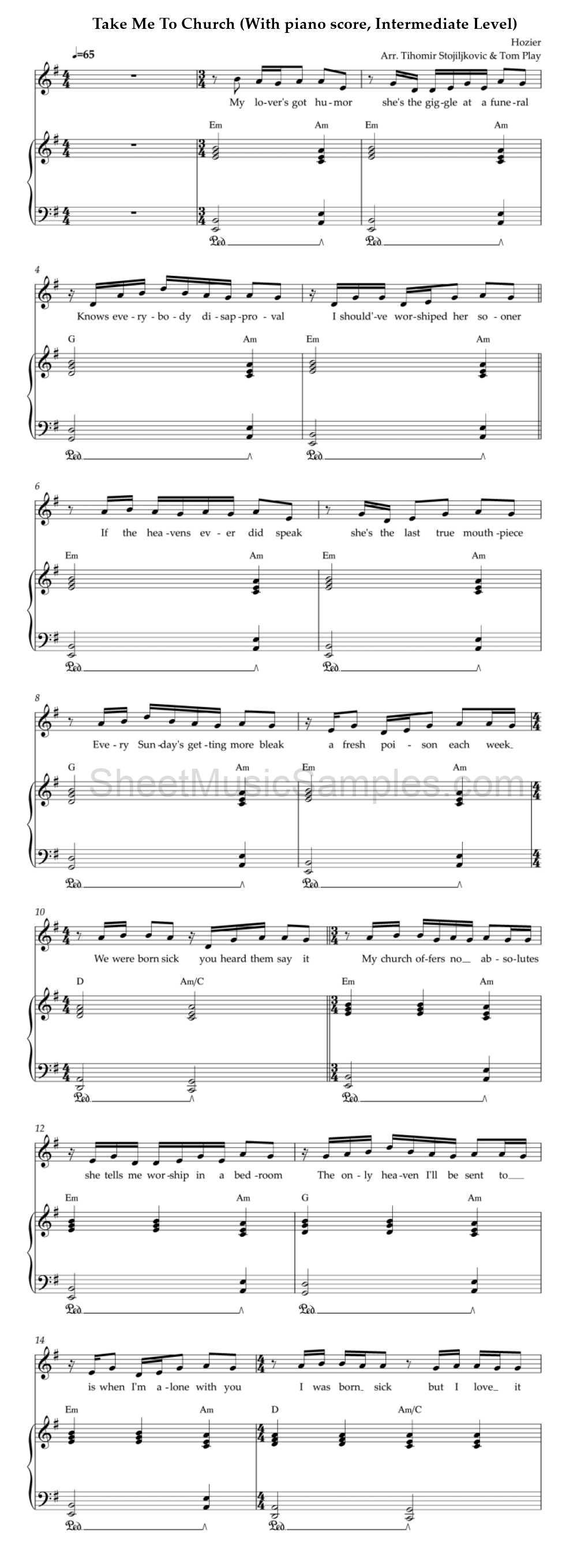 Take Me To Church (With piano score, Intermediate Level)