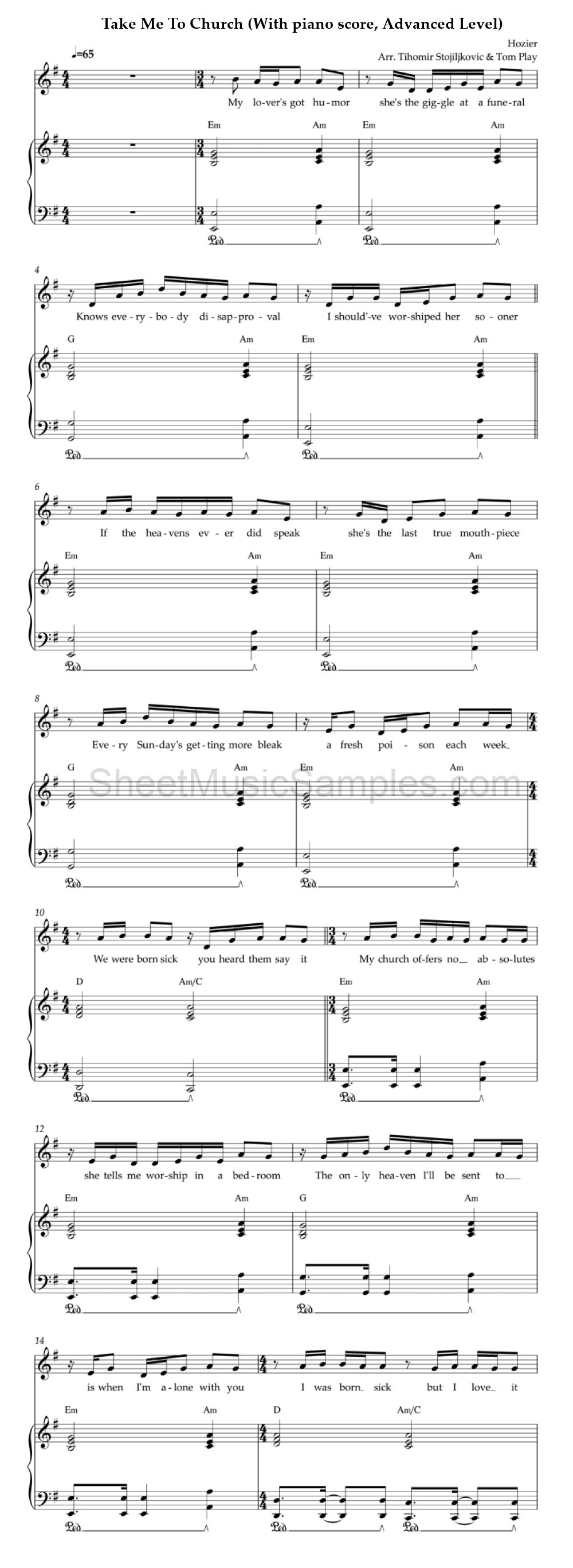 Take Me To Church (With piano score, Advanced Level)